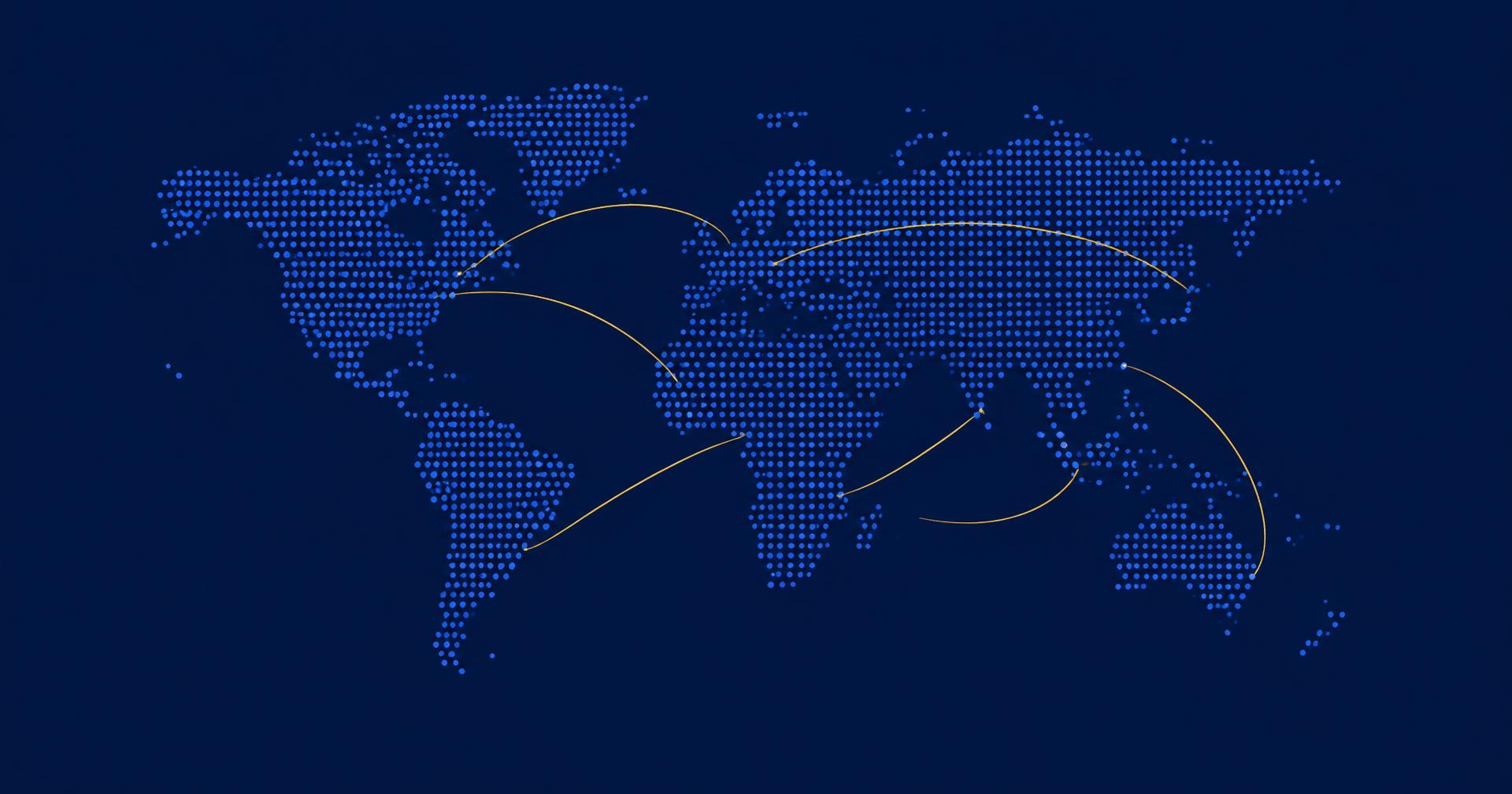 Stylised world map with abstract shipping route lines
